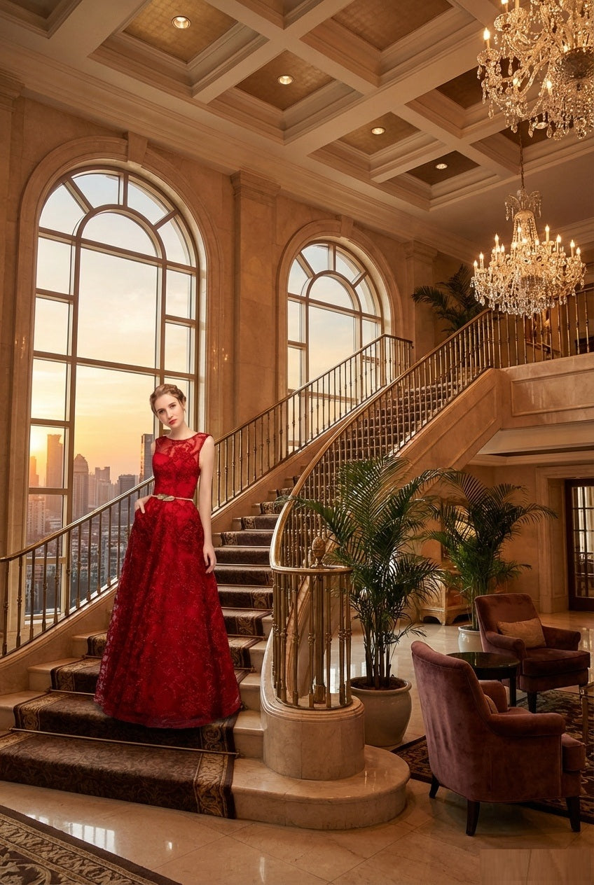 3-562 ロングドレス (着丈 サイズオーダー可能) オーダーメイド Aラインドレス レッドドレス ノースリーブドレス フォーマルドレス パーティードレス 結婚式ドレス 演奏会用 高級ドレス ラグジュアリー サテン調 光沢感 ボリュームスカート 縦長効果 美シルエット 宮殿空間 階段ポージング シャンデリア光 情熱的 気品 主役級 特別な夜 楽天人気 （レッド）XS S M L XL XXL XXXL