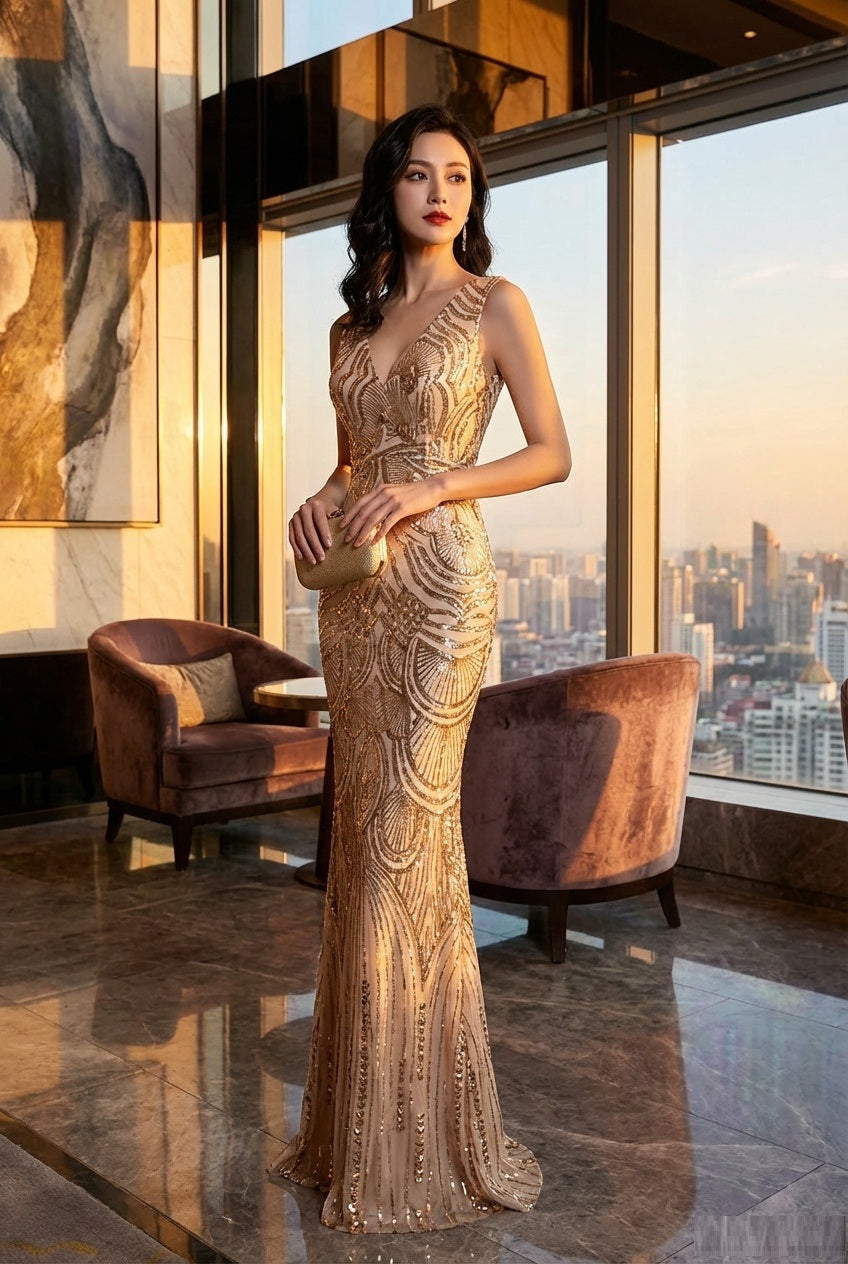 delerue ロングドレス マーメイドライン (着丈 サイズオーダー可能) オーダーメイド 総レースドレス ノースリーブドレス ベージュゴールドドレス パーティードレス 結婚式 ワンピース ロング丈 袖あり レース 体型カバー お呼ばれ 二次会 披露宴 20代 30代 40代 大きいサイズ グラマラスな輝き 体型補整ライン ラグジュアリー ホテルラウンジ映え ナイトイベント 洗練された美しさ スタイルアップ スレンダーシルエット 写真映え （ベージュ）XS S M L XL XXL XXXL