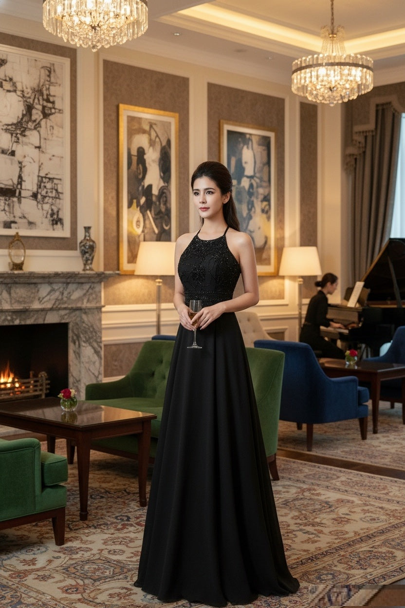 Berit ロングドレス (着丈 サイズオーダー可能) オーダーメイド ノースリーブドレス Aラインドレス フィッシュテールドレス フレアシルエット 美シルエット 体型補整 縦ライン強調 上質素材 ミニマルデザイン 気品 静かな華やぎ 大人女性 ホテルディナー 夜景 特別な夜 フォーマル 高級感 （レッド）