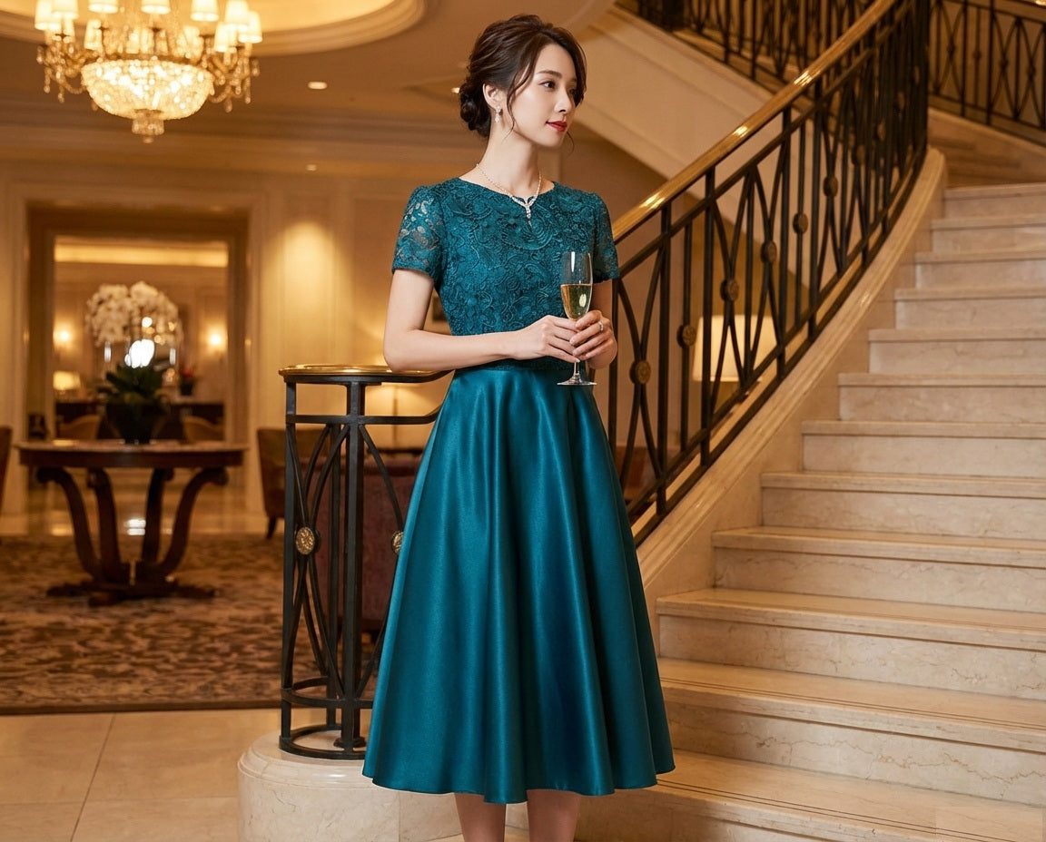 rosetta （着丈 サイズオーダー可能） オーダーメイド Aラインドレス ノースリーブドレス ブルードレス フォーマルドレス 上質素材 高級感 日本人女性向け 美シルエット 体型補整 知的エレガンス 都会的洗練 透明感 清潔感 軽やか 印象美 パーティー 結婚式 二次会 食事会 特別な一日 ラグジュアリー （グリーン）XS S M L XL XXL XXXL