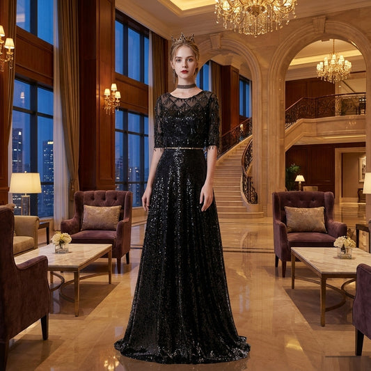 3-763 パーティードレス 結婚式 ワンピース ドレス 体型カバー 20代 30代 お呼ばれ フォーマルドレス 大きいサイズ 小さいサイズ 上品 40代 50代 春 夏 秋 冬 顔合わせ 袖あり 袖付き 総レース 同窓会 韓国 ロング丈 長袖 即日発送