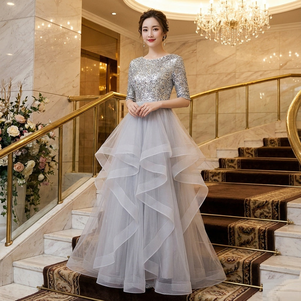 aneta Aラインドレス グレー XS S M L XL XXL XXXL 即日発送 即納 結婚式 パーティードレス 体型カバー 小柄  ゆったり マタニティ ブラジャー 20代 30代 40代 50代 ブランド ワンピース シャンパン 夏 持ち運び