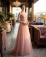 alician ロングドレス （着丈 サイズオーダー可能） オーダーメイド Aラインドレス ノースリーブドレス チュール レース ビジュー 繊細装飾 立体裁断 柔光シルエット 体型補整 上品 透明感 大人可憐 ホテルラウンジ 夕景光 特別な夜 披露宴 二次会 演奏会 フォーマル 高級感 日本人女性 映える 一点物 （ピンク）