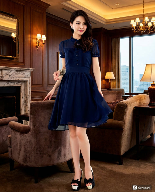 zq9839 Aラインドレス ショート ネイビー パープル M L XL XXL 即日発送 即納 結婚式 パーティードレス 体型カバー 小柄  ゆったり マタニティ ブラジャー 20代 30代 40代 50代 ブランド ワンピース シャンパン 夏 持ち運び