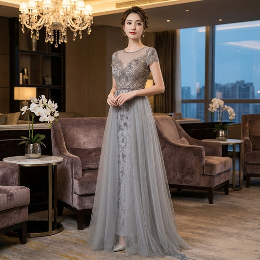 agata Aラインドレス シルバー S M L XL 即日発送 即納 結婚式 パーティードレス 体型カバー 小柄  ゆったり マタニティ ブラジャー 20代 30代 40代 50代 ブランド ワンピース シャンパン 夏 持ち運び