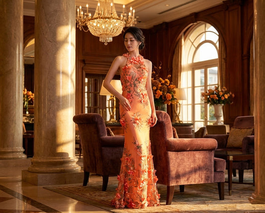 senneville マーメイドドレス オレンジ S M L XL XXL 即日発送 即納 結婚式 パーティードレス 体型カバー 小柄  ゆったり マタニティ ブラジャー 20代 30代 40代 50代 ブランド ワンピース シャンパン 夏 持ち運び