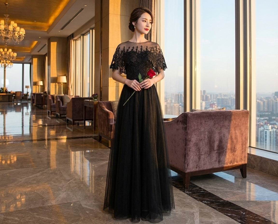 arianna (着丈 サイズオーダー可能) オーダーメイド ロングドレス Aラインドレス ノースリーブドレス ブラックドレス フォーマルドレス 上質素材 ミニマルデザイン 縦ライン 美シルエット スタジオ撮影 クリーン背景 気品 静かな美しさ 大人女性 正装 結婚式 披露宴 演奏会 晩餐会 パーティー 高級感 日本人女性向け （ブラック）XS S M L XL XXL XXXL