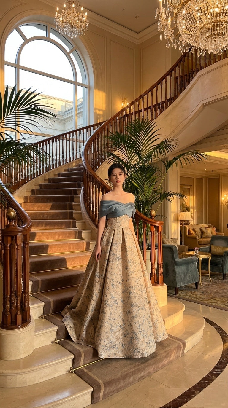 3-jf83 (着丈 サイズオーダー可能) オーダーメイド Aラインドレス ロングドレス ノースリーブドレス フォーマルドレス グリーンドレス 上質素材 ゴールド刺繍 ジャカード 高級ホテル 大階段演出 シャンデリア光 気品 透明感 美シルエット 大人女性 正装 結婚式 披露宴 演奏会 晩餐会 パーティー 高級感 日本人女性向け （グリーン）XS S M L XL XXL XXXL