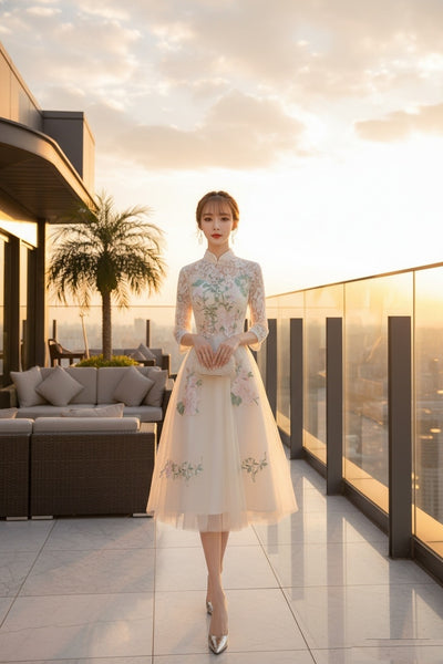 パーティドレス アイボリー 9号 ボレロ付き！ 結婚式 ベージュ Aライン 