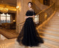 Victoria ロングドレス (着丈 サイズオーダー可能) オーダーメイド Aラインドレス チュールドレス ブラック 黒 イブニングドレス パーティードレス フォーマルドレス ホテル階段 シャンデリア 夜景 照明映え 空気感 透け感 重なり チュール揺れ 気品 圧倒的上質 高級感 大人女性 立ち姿美 日本人女性 特別な夜 主役級 楽天人気 検索上位 （ブラック）