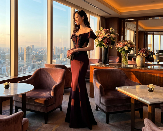 Eliza マーメイドドレス (着丈 サイズオーダー可能) オーダーメイド ブラック ロングドレス スリットドレス ノースリーブドレス 高級ドレス パーティードレス イブニングドレス ホテルディナー 夜景 ラグジュアリー 上質 気品 透明感 大人女性 美シルエット 縦ライン 強調 日本人女性 体型美 映え 特別な夜 記念日 フォーマル 楽天人気 検索上位 (レッド)