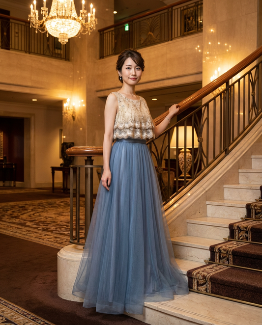 即納ドレス あす楽 barthet Aラインドレス ブルー XS S M L XL XXL XXXL 即日発送 明日 届く　結婚式 大きいサイズ 演奏会 パーティードレス ロングドレス お呼ばれ ドレス ワンピース 二次会 発表会 母親 フォーマルドレス 袖あり フォーマル パーティー 披露宴 同窓会 アフタヌーン ドレス ママ ドレス ミセス 七分袖 洋装 長袖 マザーズ ドレス 演奏会用 ドレス レディース Aライン