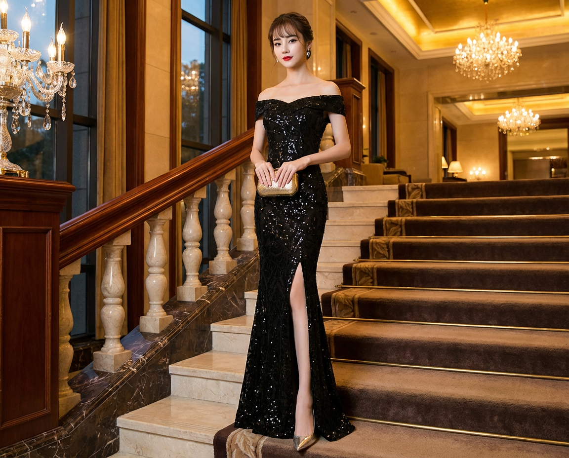 monpou （着丈 サイズオーダー可能） スリットドレス マーメイドドレス ロングドレス オーダーメイド 高級 ブラックドレス サテン シフォン レース シアー切替 ハイスリット ボディライン強調 立体裁断 縦長効果 透明感 気品 モードラグジュアリー ミニマル美 スタジオ光 静寂の余韻 特別な夜 パーティー 晩餐会 日本人女性 視線を奪う存在感 （ブラック）XS S M L XL XXL XXXL