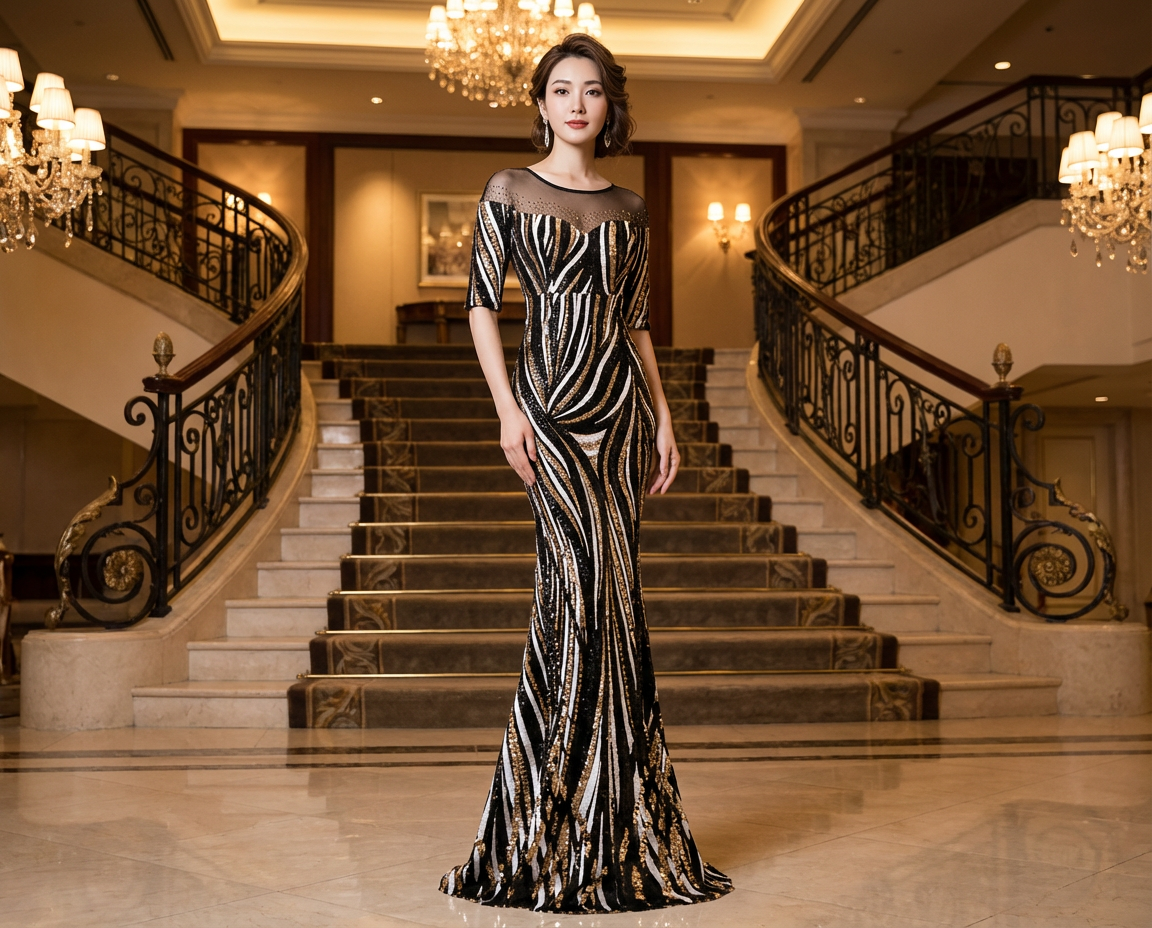 aila マーメイドドレス (着丈 サイズオーダー可能) オーダーメイド オフショルダードレス スパンコールドレス 縦ライン刺繍 ヌーディーベージュ 体型補整 美シルエット 透明感 高級感 ラグジュアリー フォーマルドレス 特別な夜 （ベージュ）