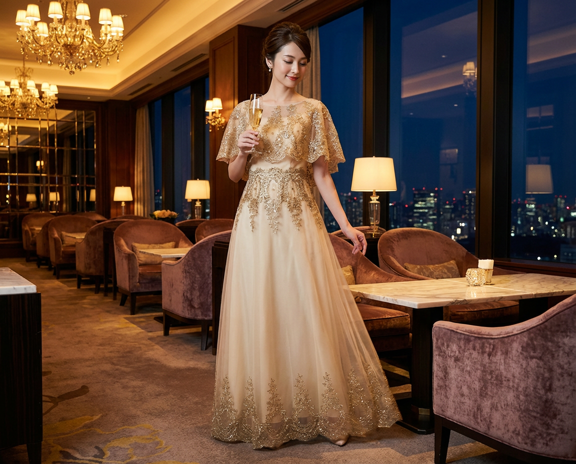 hilda Aラインドレス (着丈 サイズオーダー可能) オーダーメイド ロングドレス ベージュ シャンパン シフォン チュール ノースリーブ フレアシルエット 体型カバー 縦ライン美 細見え 透明感 清楚 気品 柔光 スタジオ空間 佇まい映え 特別な一日 記念日 フォーマル ラグジュアリードレス （ベージュ）XS S M L XL XXL XXXL