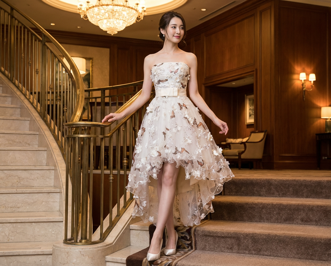 Aria Aラインドレス (着丈 サイズオーダー可能) オーダーメイド ロングドレス ノースリーブドレス フィッシュテールドレス 高級ドレス パーティードレス 演奏会ドレス ホテルウェディング 二次会ドレス チュール レース ビジュー 立体刺繍 透明感 気品 上質感 大人女性 階段ポーズ ナイトホテル 柔らかな光 特別な夜 写真映え 美脚効果 体型カバー 華奢見え 楽天人気 上品（ホワイト）