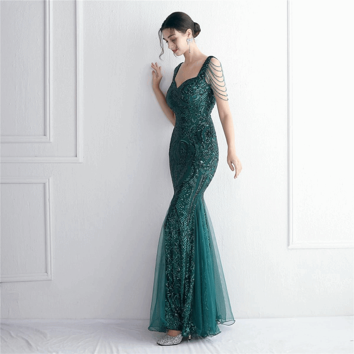 9019 ロングドレス グリーン パーティードレス イブニングドレス 結婚 9019 ロングドレス グリーン パーティードレス イブニングドレス 結婚