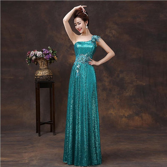 goldfish スパンコールドレス (着丈 サイズオーダー可能) オーダーメイド ゴールドドレス ロングドレス ワンショルダードレス フロア丈ドレス サイドモチーフ 高級感 体型補整 ラグジュアリー 演奏会ドレス 特別な夜 舞台衣装 （グリーン）