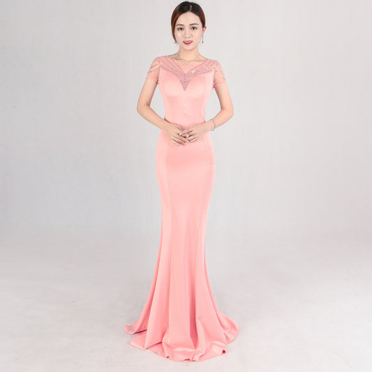 patty マーメイドドレス (着丈 サイズオーダー可能) オーダーメイド ロングドレス ブルードレス シースルーショルダー ビジュードレス 体型補整 美シルエット 高級感 上質素材 ホテルディナー 大人エレガント フォーマル対応 （ピンク）