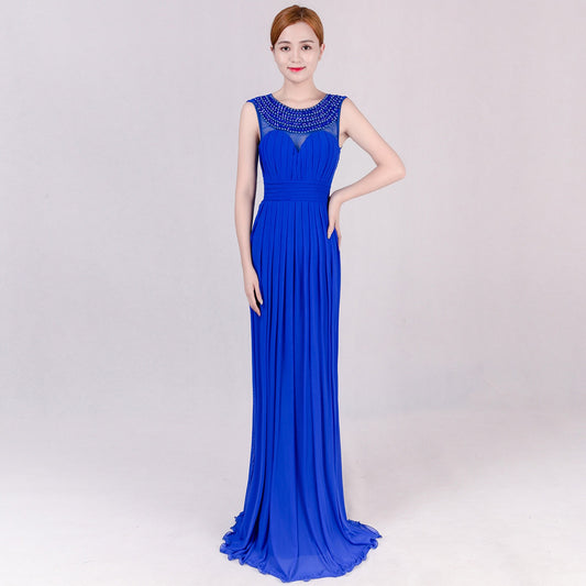 ashlyn Aラインドレス (着丈 サイズオーダー可能) オーダーメイド ロングドレス ノースリーブドレス ブルードレス ロイヤルブルー サテン ドレープ 上質素材 高級感 気品 透明感 大人の余裕 静かな美しさ 高層ホテル 窓辺 シティビュー 夕景 ゴールデンアワー ラグジュアリー 光演出 立体シルエット 美脚効果 体型補正 フォーマル 晩餐会 特別な夜 （ブルー）XS S M L XL XXL XXXL