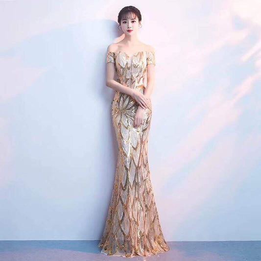 roches マーメイドドレス ブラック グリーン ゴールド S M L XL XXL - アルカドレス