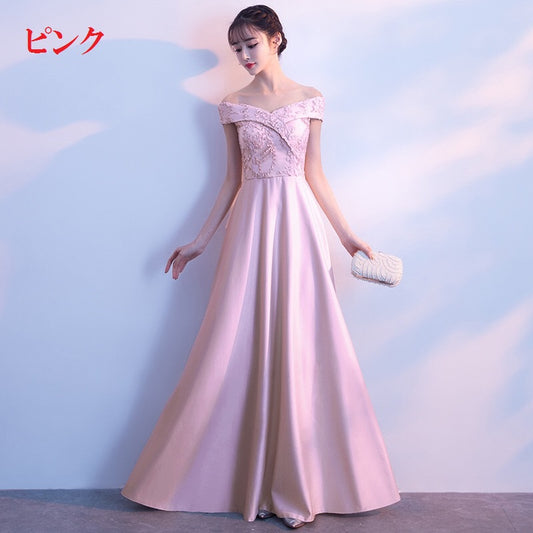 lormeau ロングドレス (着丈 サイズオーダー可能) Aラインドレス 上質サテン 美シルエット 体型補整 レース&フラワーモチーフ 清楚系フォーマル 高級感 静かな華やぎ 大人の可憐さ(ピンク)