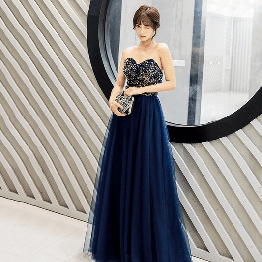 【匿名配送・新品・未使用・タグ付き】ネイビー MサイズAラインパーティー ドレス ブルー/ネイビー(blue/navy) – アルカドレス(ARUKA DRESS)